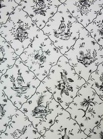 Toile Wallpaper With A Trellis Design Featuring Small Japanese