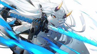 Anime Girl White Hair Katana Fantasy Wallpaper iPhone Phone 4k 1380f