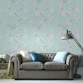 Contemporary Wallpaper Floral Apple Blossom Tree Teal Graham