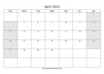 Printable April Calendar With Holidays Wallpaper