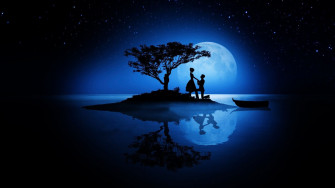 Love Couples In Moonlight Wallpaper On