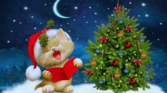 Santa Kitten Singing Christmas Carols Wallpaper For Desktop X