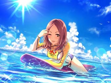 Desktop Wallpaper Marina Sawada Surfer Anime Girl HD Image