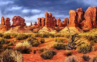 Wallpaper Background Arches National Park Utah Usa Clouds Plants
