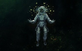 Astronaut Space Suit Butterflies Art Wallpaper