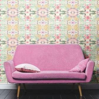 Synchronized Floral Pink Peel Stick Wallpaper And