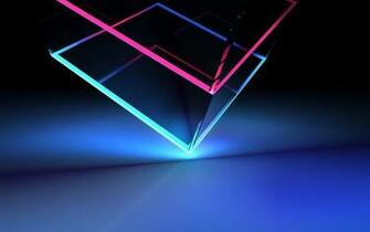Wallpaper Glass Cube Bright Neon Lines Backlight
