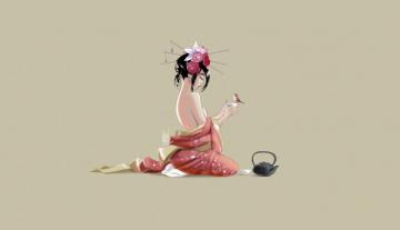 Wallpaper Girl Minimalism Bird Japan Cup