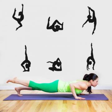 Yoga Wall Sticker Vinyl Poses Silhouette Wallpaper Woman