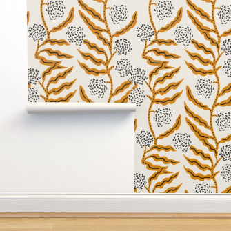 Peel Stick Wallpaper Swatch Boho Flower Stripe Floral Mustard