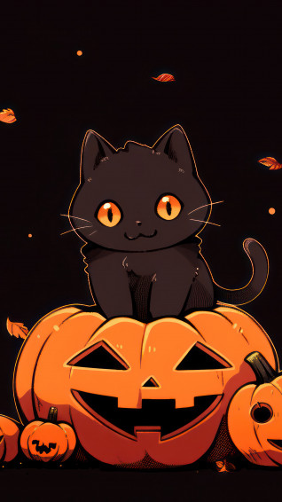 Jack O Lantern Pumpkin Black Cat Halloween 4k Wallpaper iPhone HD