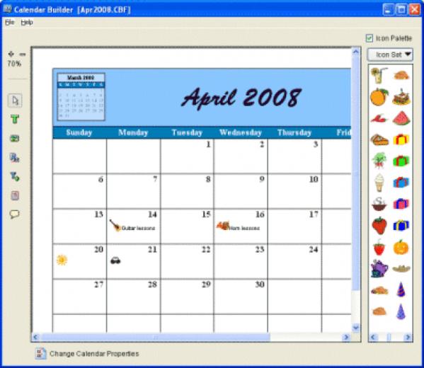 Calendar Builder Screenshot From Tailwag Software