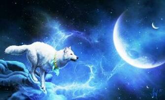 White Wolf And Blue Moon Wallpaper HD