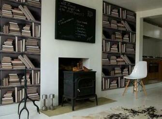 Cool Genuine Fake Bookshelf Wallpaper Interior Design Photos New