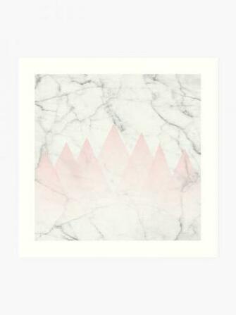 White Marble Background Pink Abstract Triangle Mountains Art