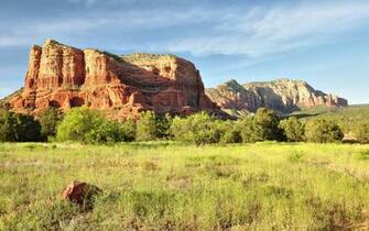 Sedona Arizona Mountains Rocks Trees Landsc Wallpaper Background