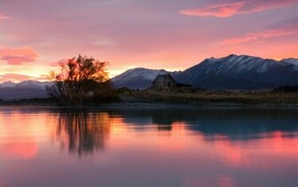 New Zealand Sunrise Lake Mountains Wallpaper Background Ultra HD