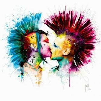 Colorful Punk Rockers Kissing Love Mohawk Music Colors By Patrice