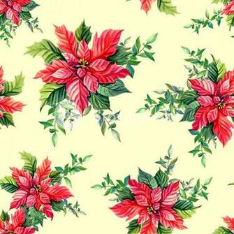 Watercolor Poinsettia Green Twig On A Light Yellow Background