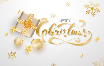 Wallpaper White Snowflakes Background Gold Box Gift