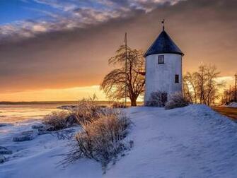 Wallpaper Canada Windmill Snow Sunset Winter HD