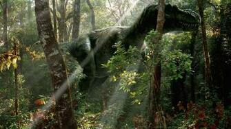 Dinosaur Trees Forest Sunlight Wallpaper