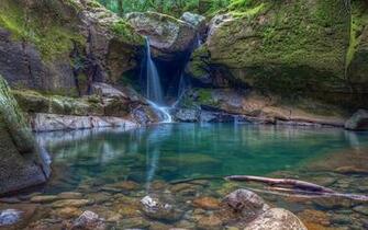 Nature Landscape Waterfall Rock Pond Moss Oregon