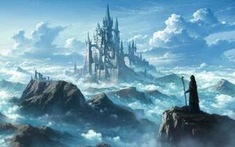 Fantasy Castle Mountains Clouds Art Wallpaper And
