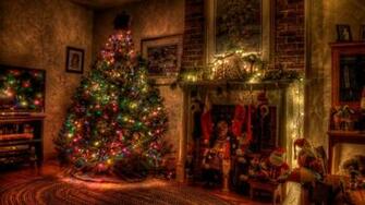 Christmas Holiday Garland Fireplace Toys Stockings Wallpaper