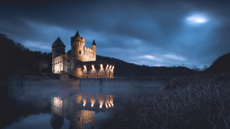 Reflection Night Man Made Castle 4k Ultra HD Wallpaper