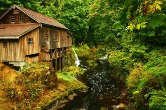 Cedar Creek Grist Mill Autumn River Stream Forest House Building Fall