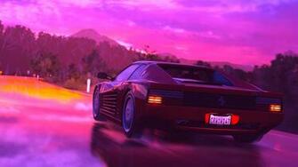 Wallpaper Ferrari Testarossa Retrowave Pink 4k Art