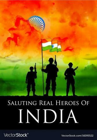 Indian Soldier Standing On Tricolor Flag Of India Vector Image
