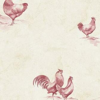 Beige And Burgundy Rooster Wallpaper Ke29931 Border