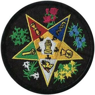 O E S Eastern Star Patch With Flowers On Round Design Black