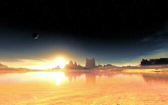 Alien Planet Terraspace A Fantastic Landscape Sky Stars Wallpaper