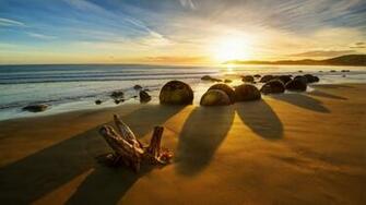Wallpaper New Zealand Ocean Sunrise Rocks
