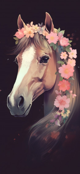 Horse With Flowers Dark Wallpaper iPhone 4k