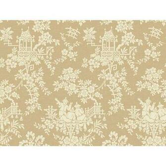 Sculptured Surfaces Tan And Cream Tea House Toile Wallpaper