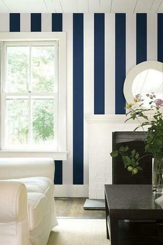 Stripe Wallpaper A Smart Dark Navy Blue And Off White Wide Striped