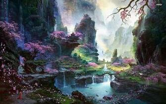 Chinese Town In The Mountains HD Wallpaper Fantasy