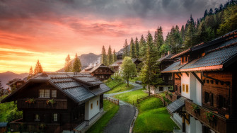 Wooden House Wallpaper 4k Sunrise Landscape