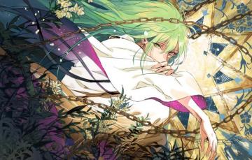 Wallpaper Lights Hands Guy Chain Green Hair White Flowers