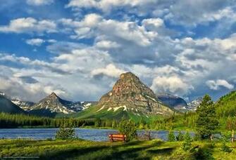 Wallpaper Glacier National Park Lake Mountains Clouds