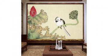 3d Lotus Seed Bird Wc1334 Wall Murals Wallpaper Woven Paper