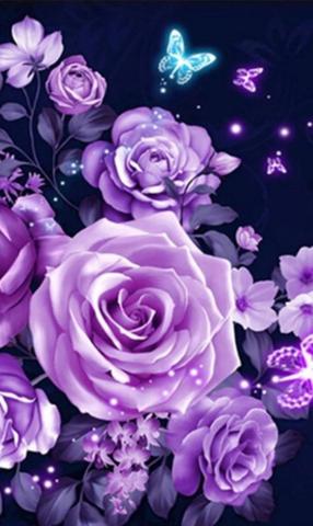 Roses Floral Purple Butterflies Wallpaper