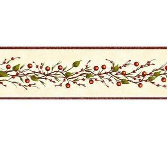 Burgundy Beige Berry Garland Wallpaper Wall Border