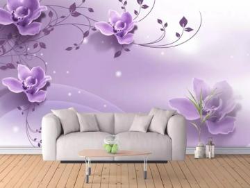 3d Look Purple Flowers Wallpaper Mural Wallmur