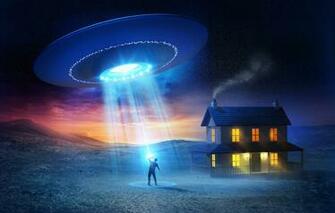 Wallpaper House People Ufo Flying Saucer Abduction Image