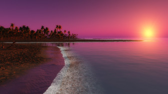Digital Coastal Beach Sunset 4k HD Wallpaper Image